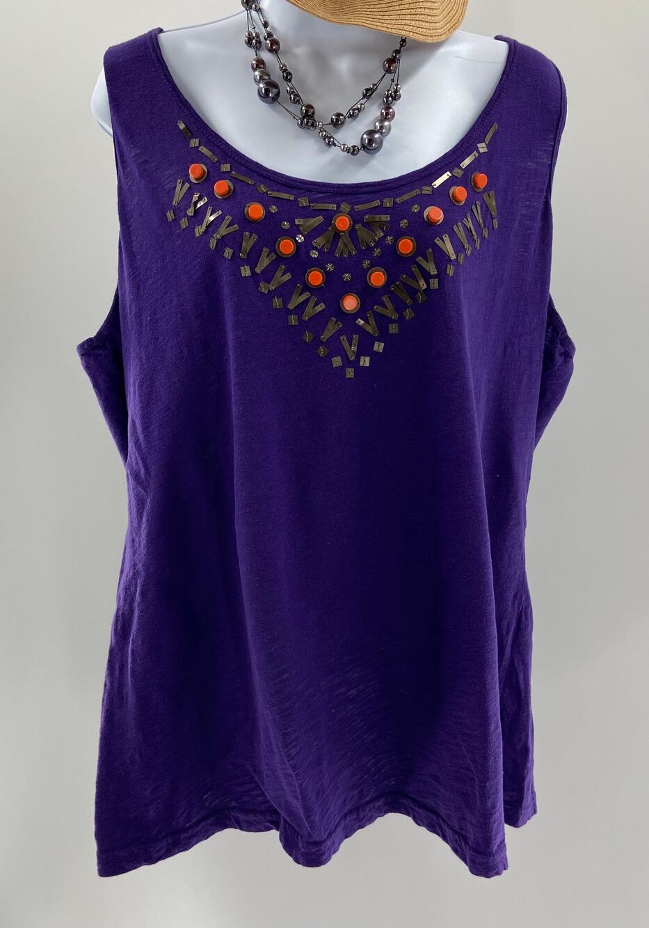 Basic Editions Beaded Purple Tank Top